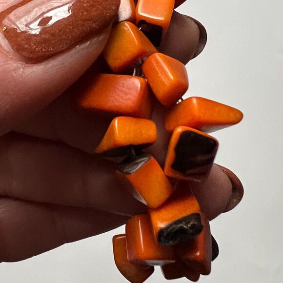 Unbranded Women's Orange Tagua Nut Rectangular Bead Stretch Bracelet NWOT - Picture 7 of 12